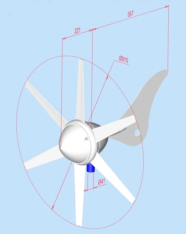 Éolienne Rutland 914i - Dimensions complémentaires